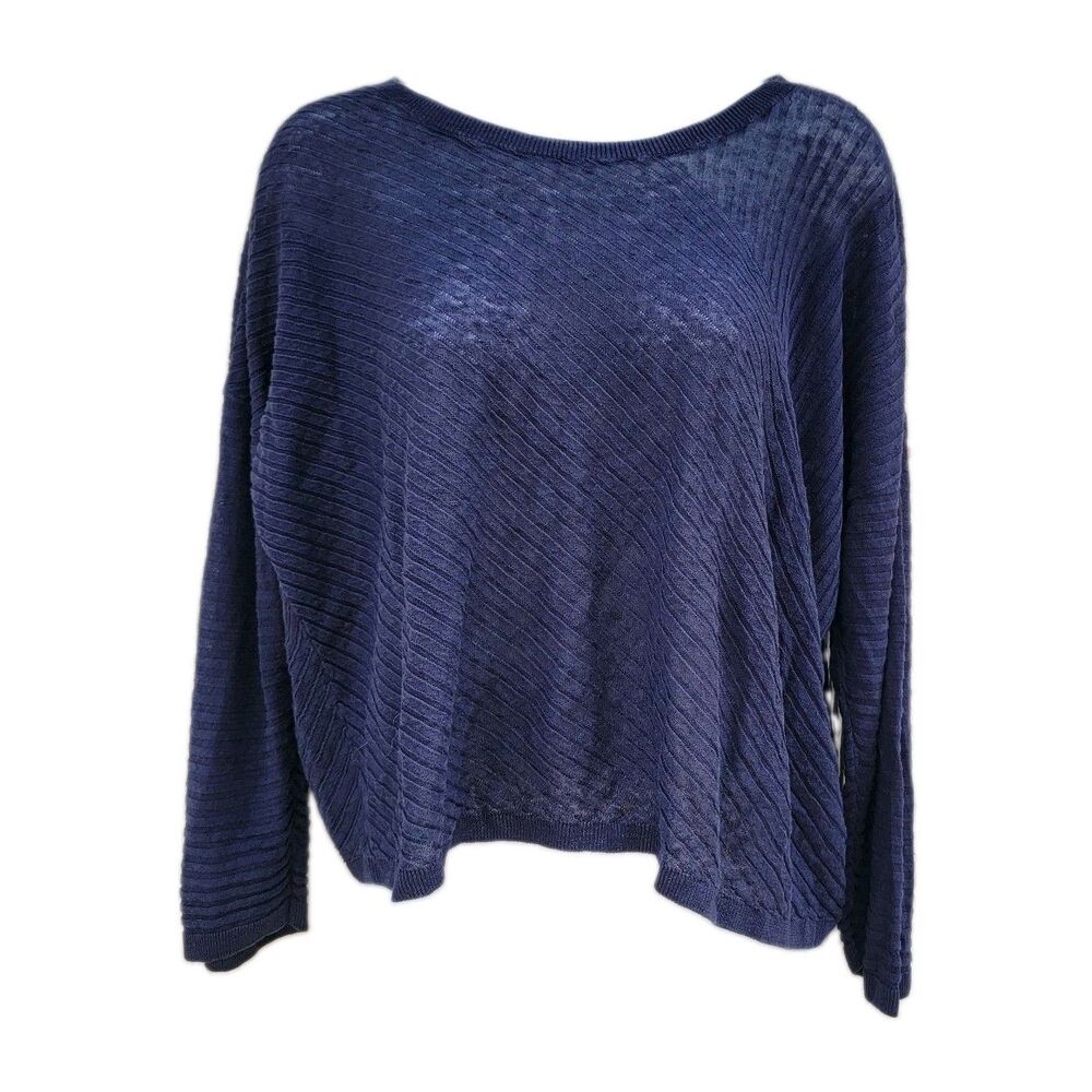 Eileen Fisher Linen Blend Top Sz L Blue Boxy Lagenlook